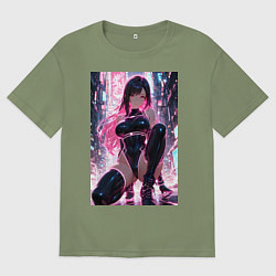 Футболка оверсайз мужская Тифа Локхарт из Final Fantasy VII в стиле киберпан, цвет: авокадо