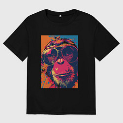 Футболка оверсайз мужская Обезьяна в очках big pop art, цвет: черный