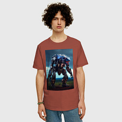 Футболка оверсайз мужская Робот в стиле Horizon, цвет: кирпичный — фото 2
