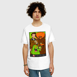 Футболка оверсайз мужская Ghostbuster - Peter Slimer Pumpkinhead, цвет: белый — фото 2