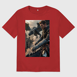 Футболка оверсайз мужская Рыцарь летит на драконе, цвет: красный