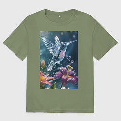 Футболка оверсайз мужская Колибри у цветка, цвет: авокадо