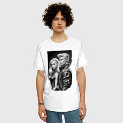 Футболка оверсайз мужская Барби и Кен - киберпанк эскиз, цвет: белый — фото 2