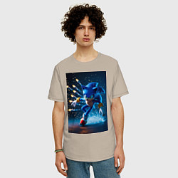 Футболка оверсайз мужская Соник убегает от ракет, цвет: миндальный — фото 2