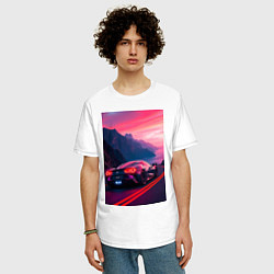 Футболка оверсайз мужская Суперкар едет около океана, цвет: белый — фото 2