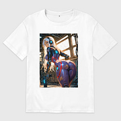 Футболка оверсайз мужская Девушка с оружием в киберпанк стиле, цвет: белый