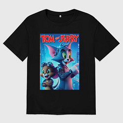 Футболка оверсайз мужская Том и Джерри - киберпанк фантазия, цвет: черный