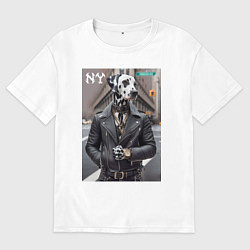 Футболка оверсайз мужская Далматинец модник в Нью-Йорке - нейроарт, цвет: белый