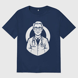 Футболка оверсайз мужская Врач с улыбкой и стетоскопом, цвет: тёмно-синий