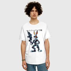 Футболка оверсайз мужская Киборг Багз Банни с оружием - нейроарт фантазия, цвет: белый — фото 2