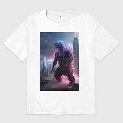 Футболка оверсайз мужская Годзилла посреди мегаполиса, цвет: белый