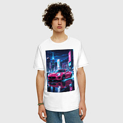 Футболка оверсайз мужская Вишневый спорткар по мокрой дороге, цвет: белый — фото 2