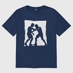 Футболка оверсайз мужская Борьба рестлеров, цвет: тёмно-синий