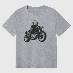 Футболка оверсайз мужская Бульдог байкер на мотаке, цвет: меланж