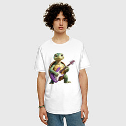 Футболка оверсайз мужская Милая черепаха играющая на гитаре, цвет: белый — фото 2
