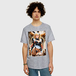 Футболка оверсайз мужская Марин Китагава в откровенном наряде горничной-крол, цвет: меланж — фото 2