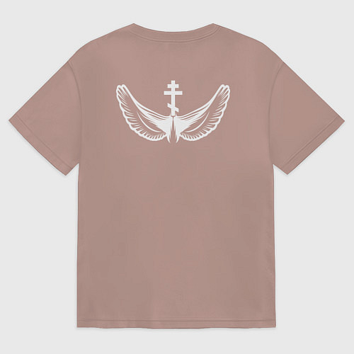 Мужская футболка оверсайз Если ангел твой за твоим плечом белый орнамент / Пыльно-розовый – фото 2