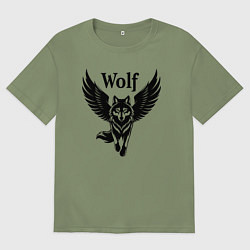 Футболка оверсайз мужская Волк с крыльями, цвет: авокадо