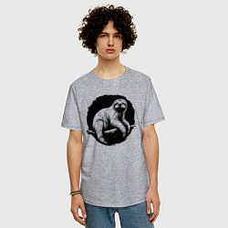 Футболка оверсайз мужская Ленивец в круге, цвет: меланж — фото 2