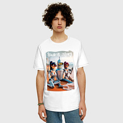 Футболка оверсайз мужская Бендер с двумя подругами на летнем пляже, цвет: белый — фото 2