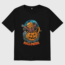 Футболка оверсайз мужская Хэллоуин пугало, цвет: черный