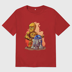 Футболка оверсайз мужская Звёздные войны: c3p0 и r2d2 - арт, цвет: красный