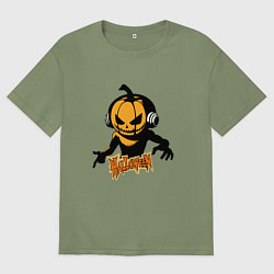 Футболка оверсайз мужская Тыквенный человек, цвет: авокадо