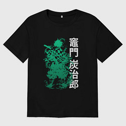 Футболка оверсайз мужская Клинок рассекающий демонов - зеленый, цвет: черный