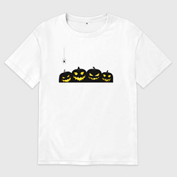 Футболка оверсайз мужская Хэллоуин и счастливые злые тыквы, цвет: белый