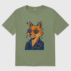 Футболка оверсайз мужская Лиса в очках, цвет: авокадо