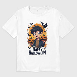 Футболка оверсайз мужская Halloween anime boy, цвет: белый