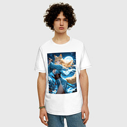 Футболка оверсайз мужская Лиса-самурай, цвет: белый — фото 2