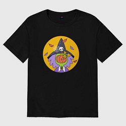 Футболка оверсайз мужская Ведьмочка и тыква, цвет: черный