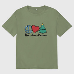 Футболка оверсайз мужская Мир, любовь, Рождество, цвет: авокадо