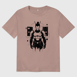 Футболка оверсайз мужская Кибер-самурай тень будущего, цвет: пыльно-розовый