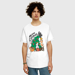 Футболка оверсайз мужская Merry catmas, цвет: белый — фото 2