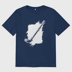 Футболка оверсайз мужская Хоккейная клюшка в квадрате, цвет: тёмно-синий
