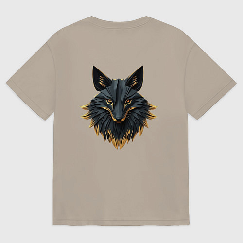 Мужская футболка оверсайз Чёрный лис с золотым отливом: взгляд сквозь грани / Миндальный – фото 2