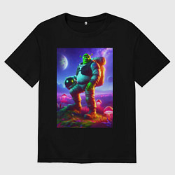 Футболка оверсайз мужская Космонавт Шрек на похожей планете, цвет: черный