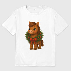 Футболка оверсайз мужская Маленькая милая лошадка в городе, цвет: белый