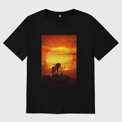 Футболка оверсайз мужская Муфаса и Симба на закате, цвет: черный