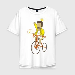 Футболка оверсайз мужская Фредди на велосипеде, цвет: белый
