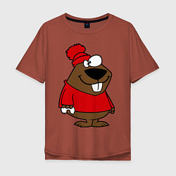 Футболка оверсайз мужская Бобер, цвет: кирпичный