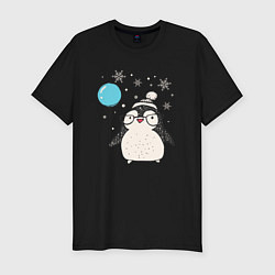 Мужская slim-футболка Пингвин с шариком