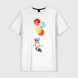 Мужская slim-футболка Енот на шариках