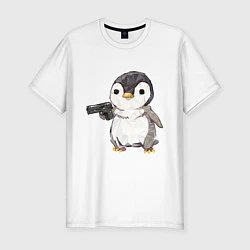 Мужская slim-футболка Пингвин с пистолетом