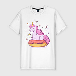 Мужская slim-футболка Единорог на пончике