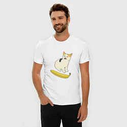 Футболка slim-fit Cat no banana meme, цвет: белый — фото 2