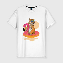 Мужская slim-футболка Тигр на фламинго