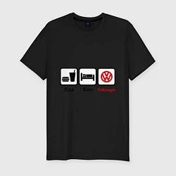 Мужская slim-футболка Еда, сон и Volkswagen